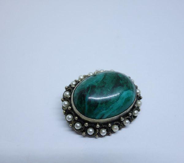 broche argent vermeil malachite