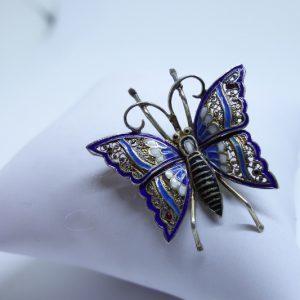 broche vermeil papillon filigrané et émaillé