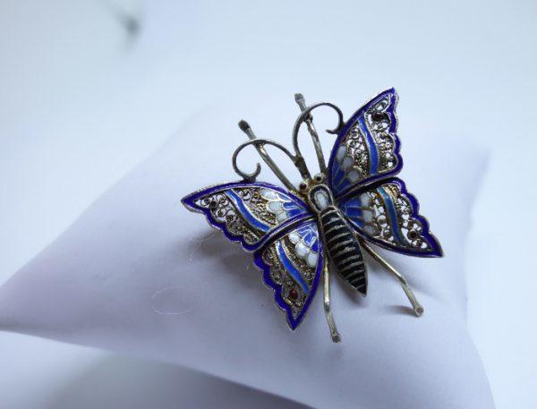 broche vermeil papillon filigrané et émaillé