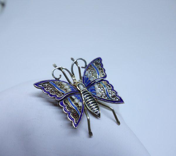 broche argent vermeil papillon filigrané et émaillé