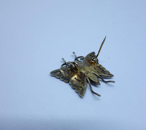 broche argent vermeil papillon filigrané et émaillé 1930