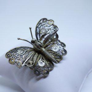 broche argent vermeil papillon filigrané