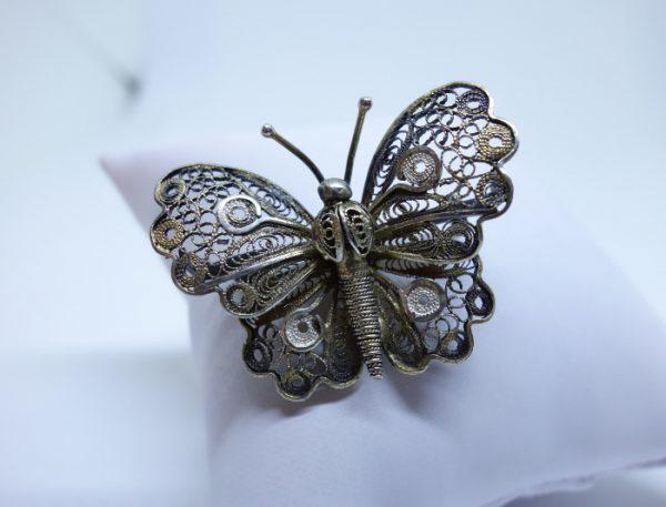 broche argent vermeil papillon filigrané