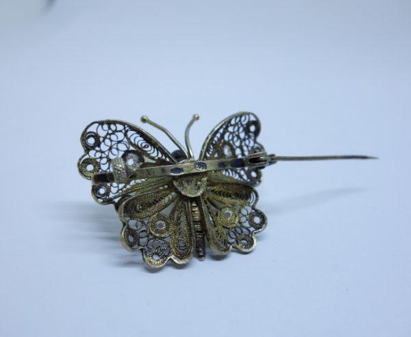 broche argent vermeil papillon filigrané