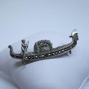 broche argent gondole de Venise pavage marcasites