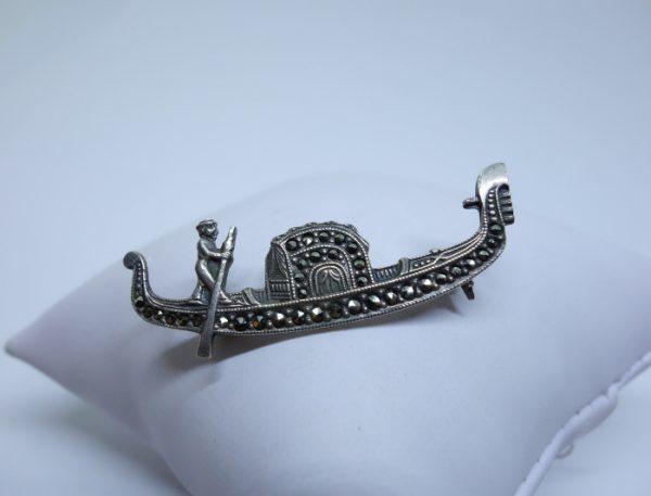 broche argent gondole de Venise pavage marcasites