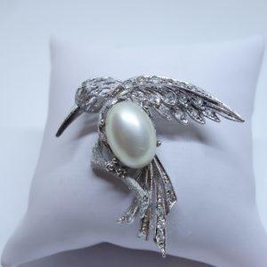 broche argent oiseau sertie de pierres