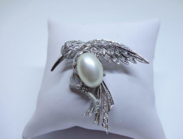 broche argent oiseau sertie de pierres