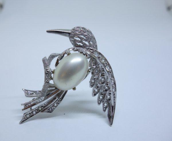 broche argent oiseau sertie de pierres