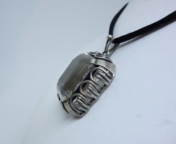 pendentif argent quartz fumé naturel art déco 1925