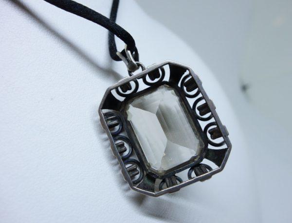 pendentif argent quartz fumé naturel art déco 1925