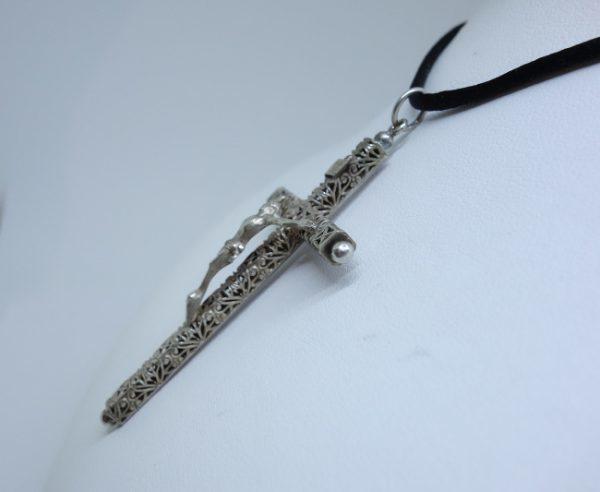 pendentif argent croix avec Christ 1900