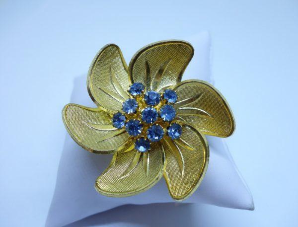 broche laiton fleur et strass