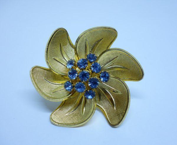 grosse broche laiton et strass bleu 1940