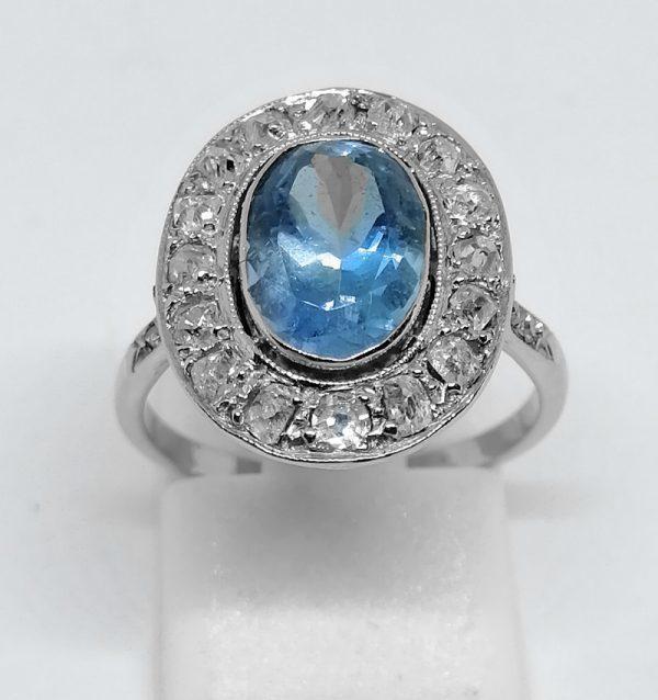 Bague en or et platine avec aigue-marine et diamants 1925