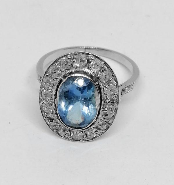 bague en or et platine avec aigue-marine et diamants d'époque 1925