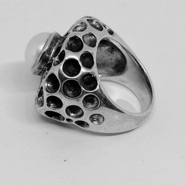 Bague argent avec perle, signée G. E. – Image 2