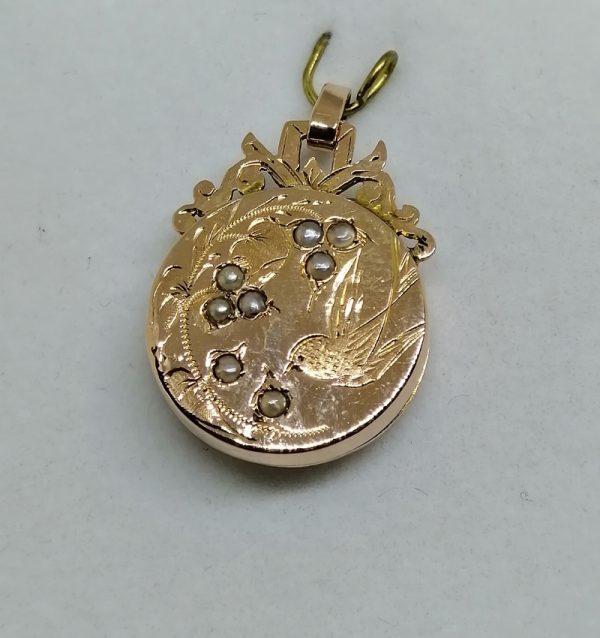 pendentif en or rosé cassolette avec demi-perles fines 1860
