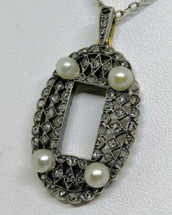 pendentif en or et argent avec roses de diamants 1850