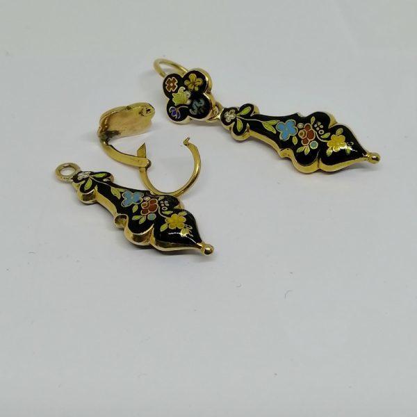 paire de boucles d'oreilles en or pendantes émaillées 1850