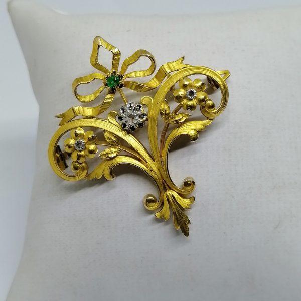 broche en or mat avec pierres art nouveau