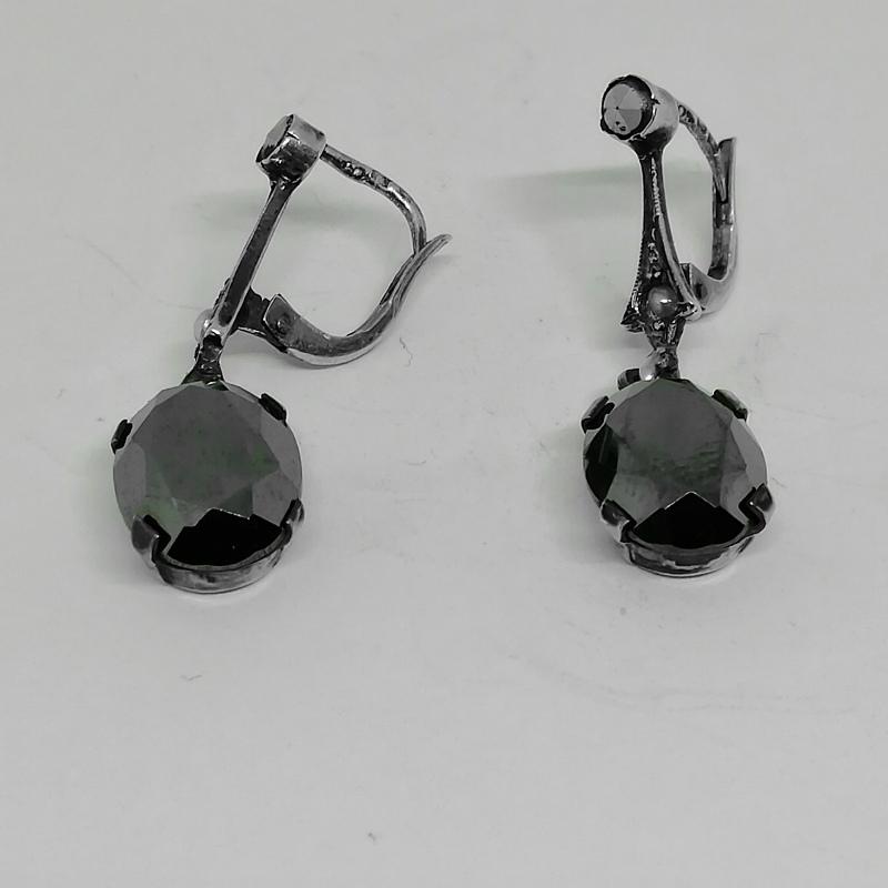 Boucles D'oreilles Pendantes En Hématite Et Pyrite Sur Argent 925 - Occasion - Clous