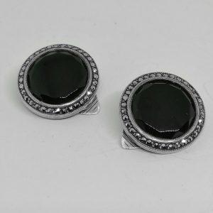 boucles d'oreilles argent marcasites et onyx 1930