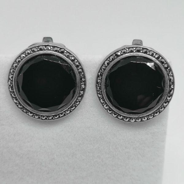 boucles d'oreilles argent onyx et marcasites art déco