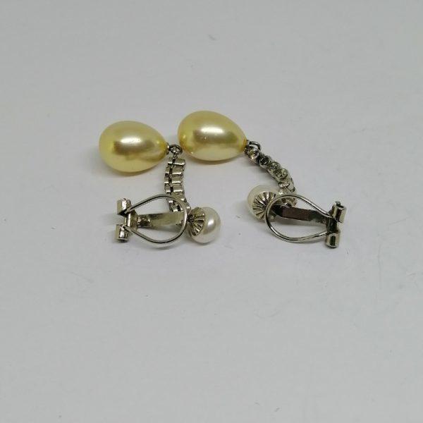 boucles d'oreilles clips argent avec strass et perles d'imitations 1900