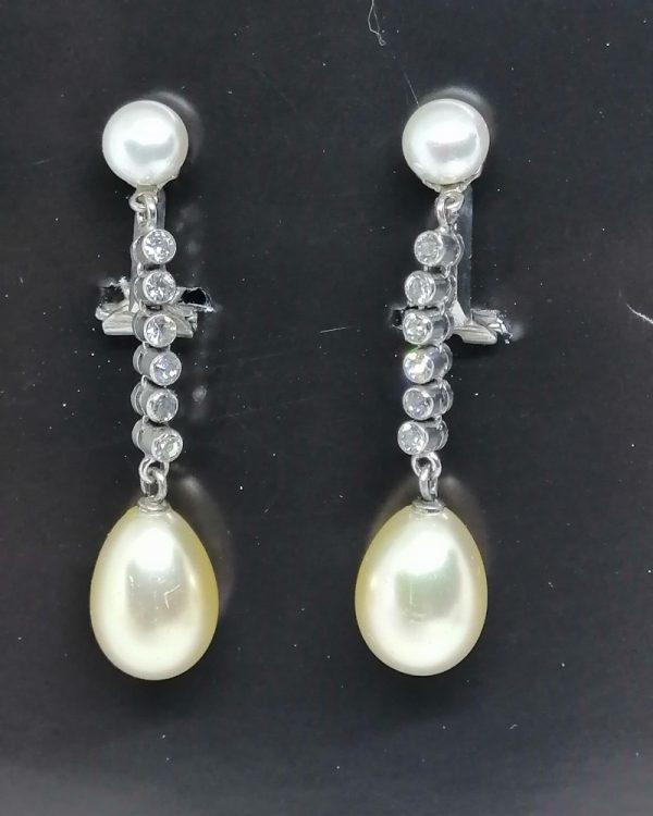 boucles d'oreilles clips argent avec strass et perles d'imitations époque 1900