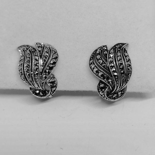 boucles d'oreilles argent et marcasites 1930