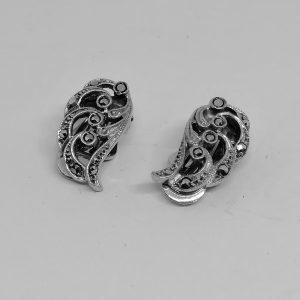 boucles d'oreilles argent et pavage de marcasites 1930-40