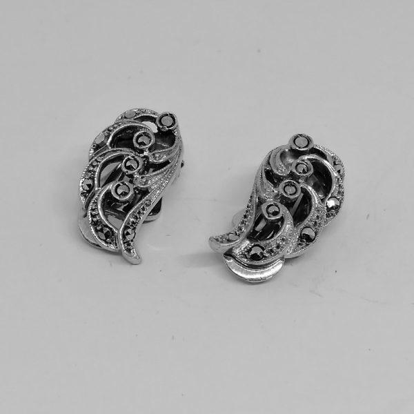 boucles d'oreilles argent et pavage de marcasites 1930-40