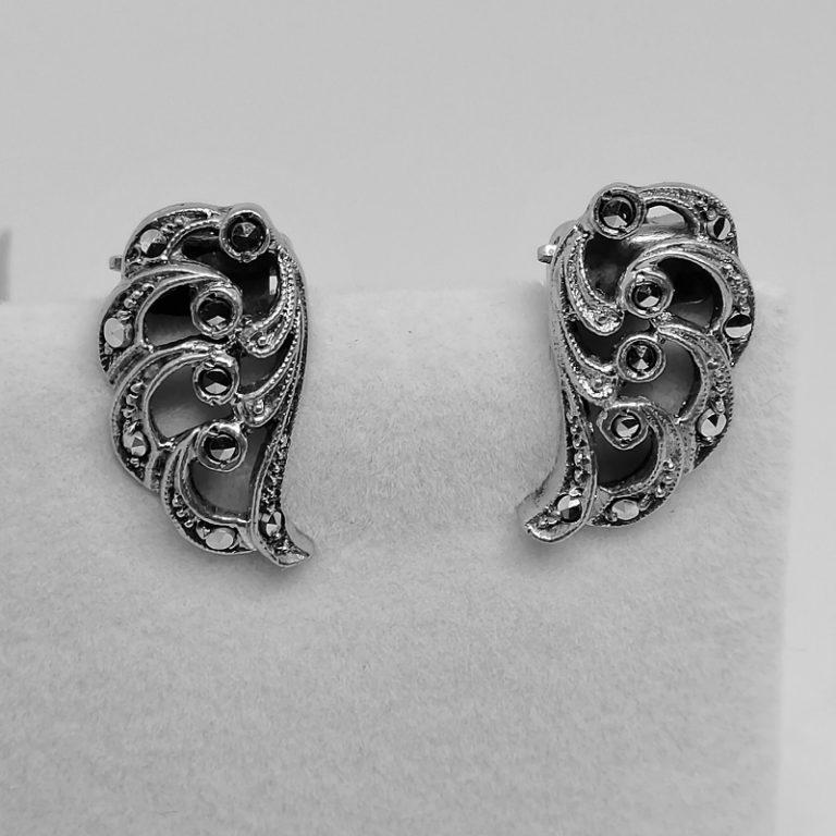 Boucles D'oreilles Clips Vintage Argent - Motif Feuille Gravé
