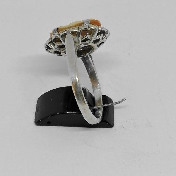 Bague argent avec camée coquillage et marcasites 1930-40