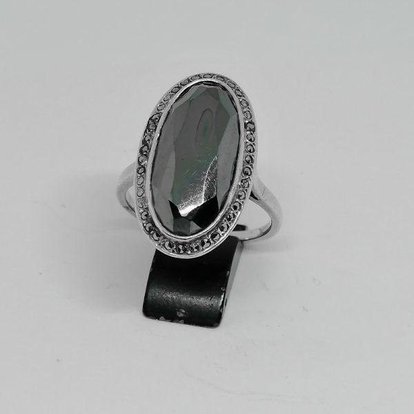 Bague argent avec hématite facettée et marcasites 1930