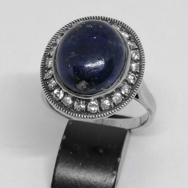 Bague argent et Lapis-Lazuli avec zirconiums 1925-30
