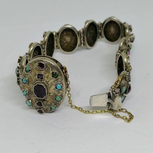 Bracelet en vermeil austro-hongrois avec turquoises et grenats 1880