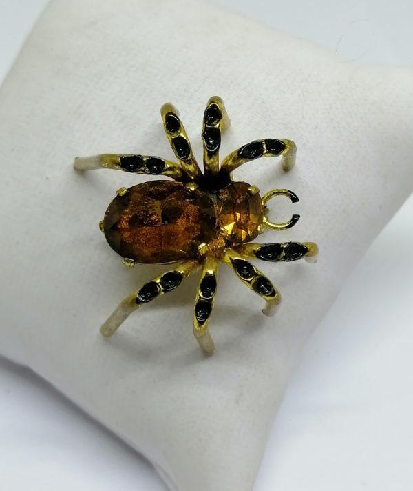 broche araignée en laiton et strass de couleur ambre 1900