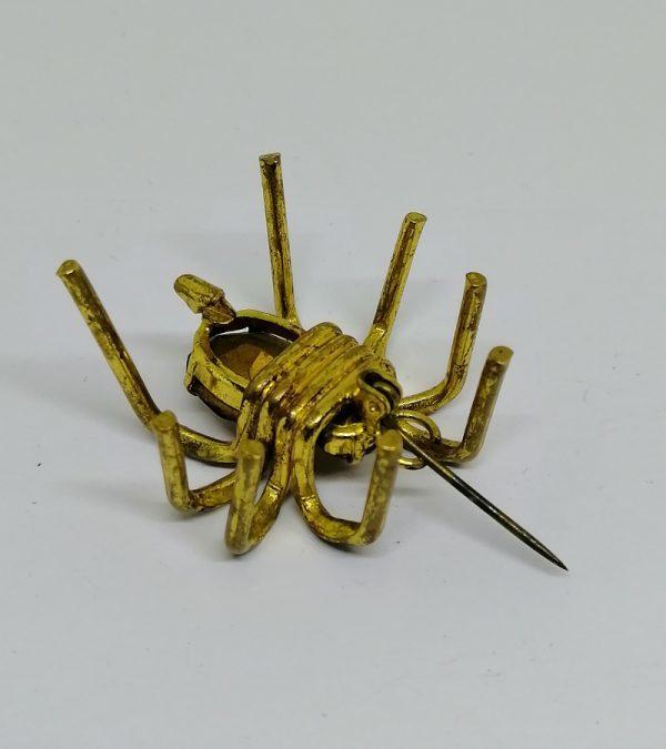 broche araignée en laiton et strass de couleur ambre art nouveau 1900