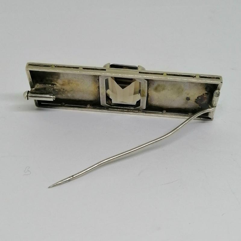 Broche XIXe Siècle En Argent Massif 925 - Cabochon Cristal Quartz Fumé 32x20 Mm - Occasion