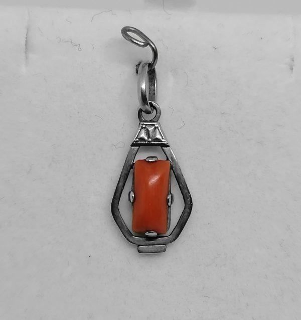 Pendentif argent et corail art déco