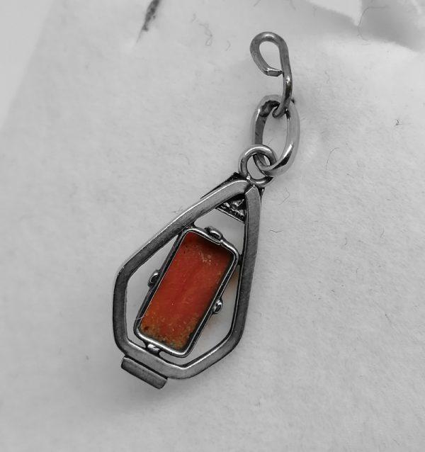 pendentif argent avec cabochon de corail rectangulaire art déco