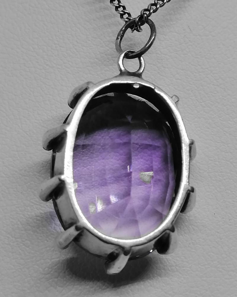 Pendentif Ancien En Argent Massif Avec Améthyste - Bijou Vintage - Occasion