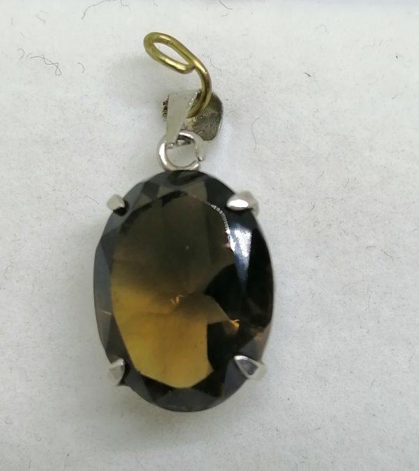 pendentif argent et quartz fumé 1920