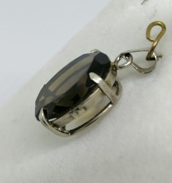 pendentif argent et quartz fumé 1920