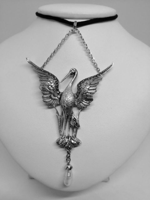 pendentif cigogne en argent époque art nouveau rare