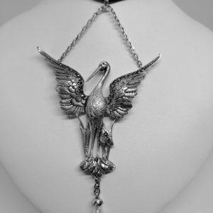 Pendentif argen rare représentant une cigogne ailes déployées 1900