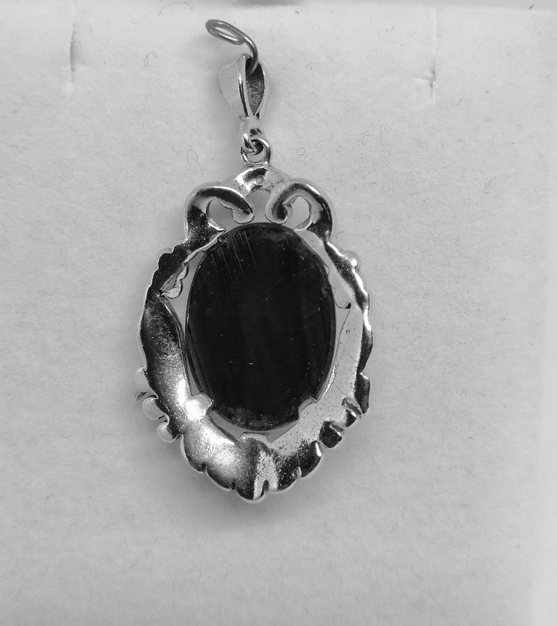 Pendentif Ancien Art Déco En Argent, Marcassite Et émail Cigogne - Occasion Bon état