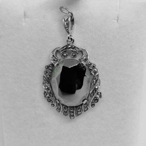 pendentif argent art déco avec grosse hématite 1930